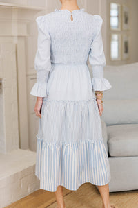 NURSING COLLECTION: Back To You Light Blue Striped Midi Dress