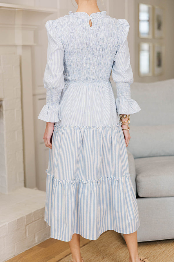 NURSING COLLECTION: Back To You Light Blue Striped Midi Dress