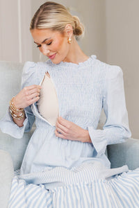 NURSING COLLECTION: Back To You Light Blue Striped Midi Dress