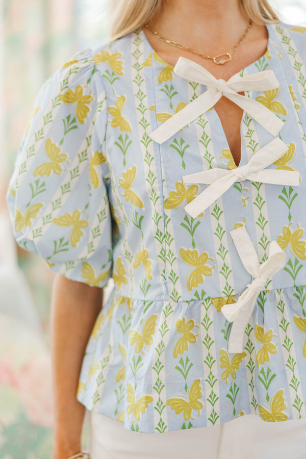NURSING COLLECTION: Sweet Intentions Light Blue Butterfly Print Blouse