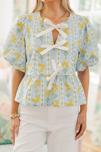 NURSING COLLECTION: Sweet Intentions Light Blue Butterfly Print Blouse
