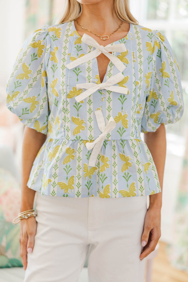 NURSING COLLECTION: Sweet Intentions Light Blue Butterfly Print Blouse