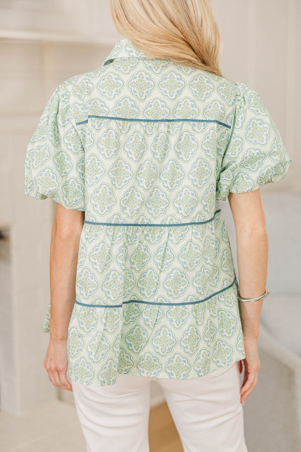 NURSING COLLECTION: Giving Your All Green Medallion Blouse