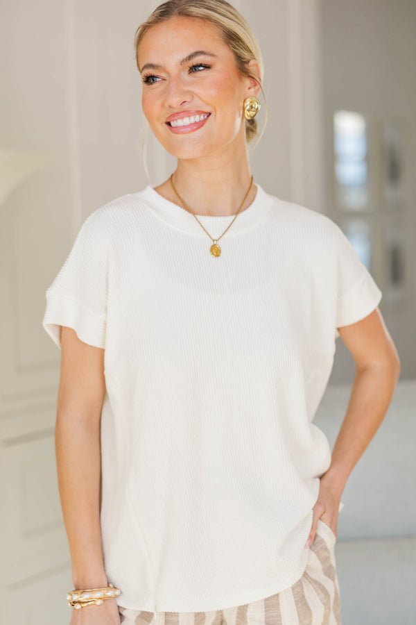 NURSING COLLECTION: Catch On White Ribbed Top
