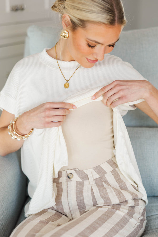 NURSING COLLECTION: Catch On White Ribbed Top