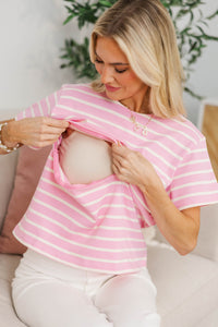NURSING COLLECTION: Lucky You Pink Striped Tee