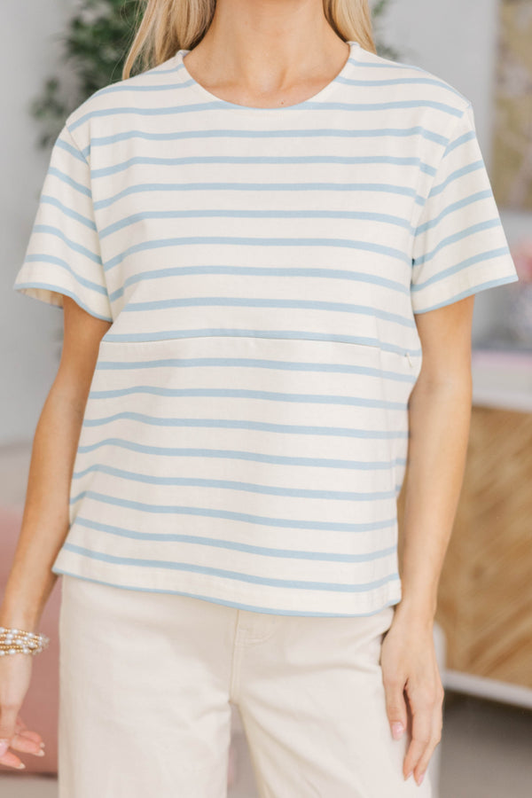 NURSING COLLECTION: Lucky You Light Blue Striped Tee