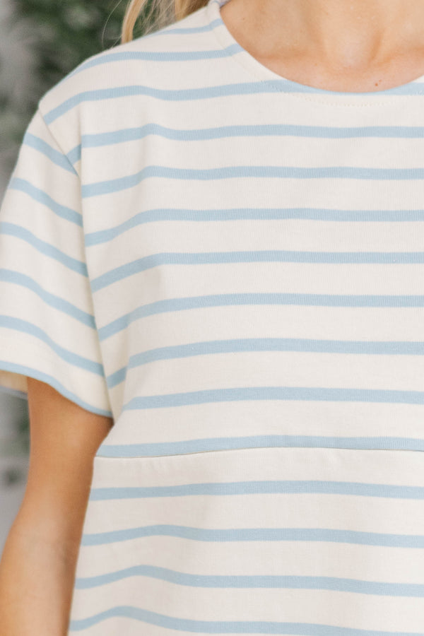 NURSING COLLECTION: Lucky You Light Blue Striped Tee
