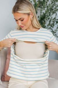 NURSING COLLECTION: Lucky You Light Blue Striped Tee