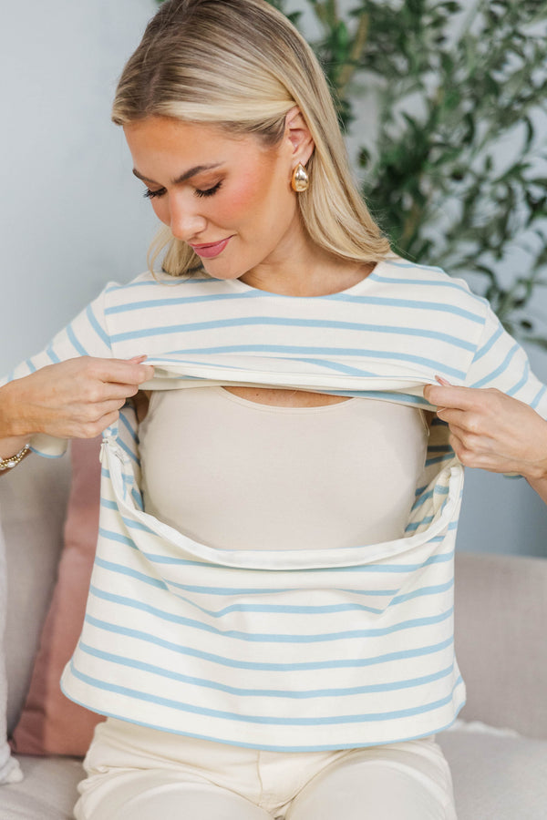 NURSING COLLECTION: Lucky You Light Blue Striped Tee