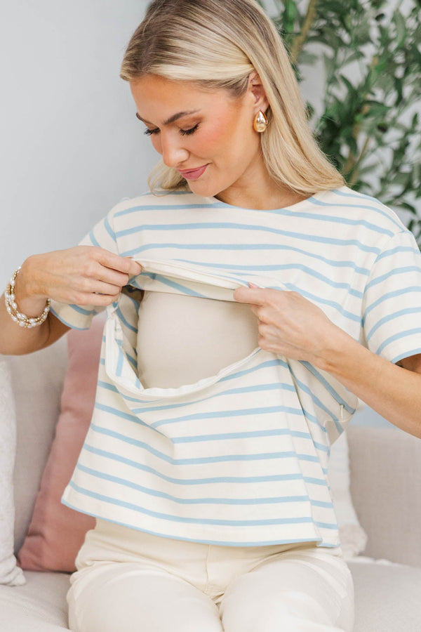 NURSING COLLECTION: Lucky You Light Blue Striped Tee