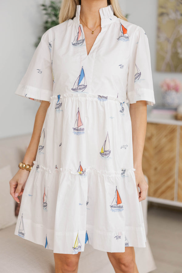 NURSING COLLECTION: Feeling Your Best White Sailboat Dress