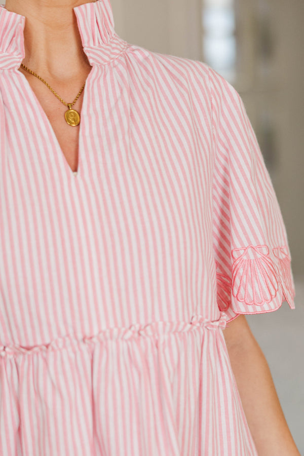 NURSING COLLECTION: Sweet As The Moment Pink Striped Embroidered Dress