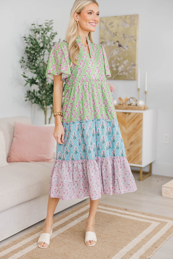 NURSING COLLECTION: Feeling Your Best Green Medallion Midi Dress