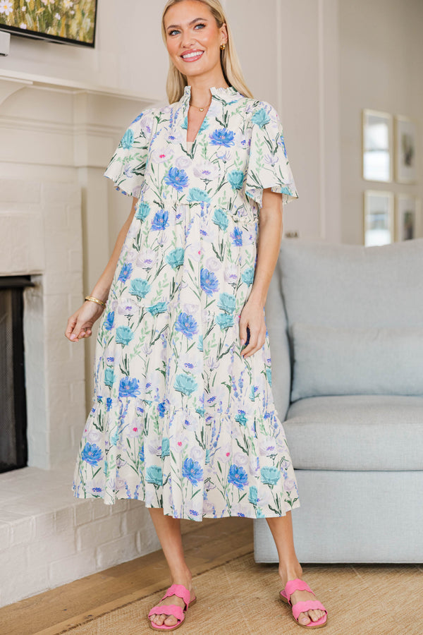 NURSING COLLECTION: Feeling Your Best Blue Floral Midi Dress