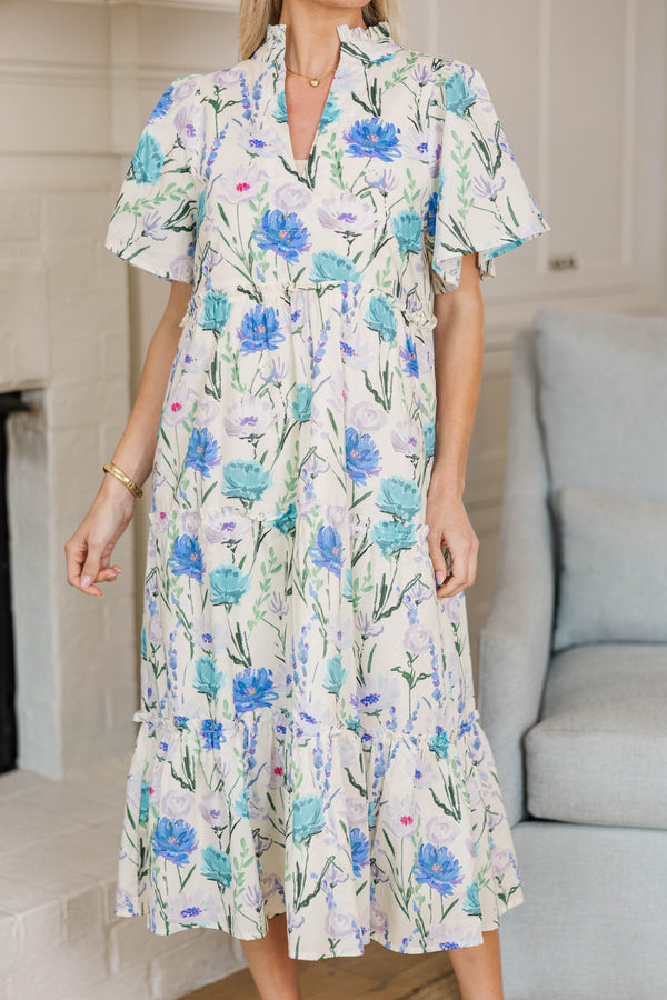 NURSING COLLECTION: Feeling Your Best Blue Floral Midi Dress