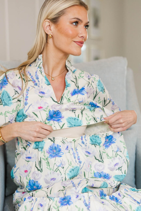 NURSING COLLECTION: Feeling Your Best Blue Floral Midi Dress