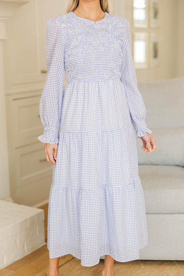 NURSING COLLECTION: Best Day Light Blue Gingham Midi Dress