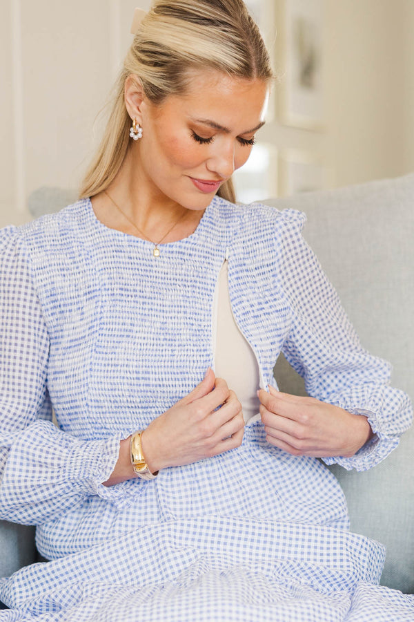 NURSING COLLECTION: Best Day Light Blue Gingham Midi Dress