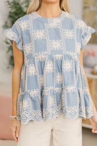 NURSING COLLECTION: Hear Your Call Blue Embroidered Babydoll Top