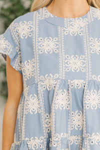 NURSING COLLECTION: Hear Your Call Blue Embroidered Babydoll Top