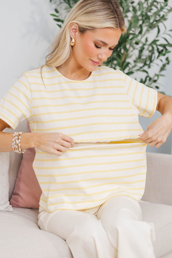 NURSING COLLECTION: Lucky You Yellow Striped Tee