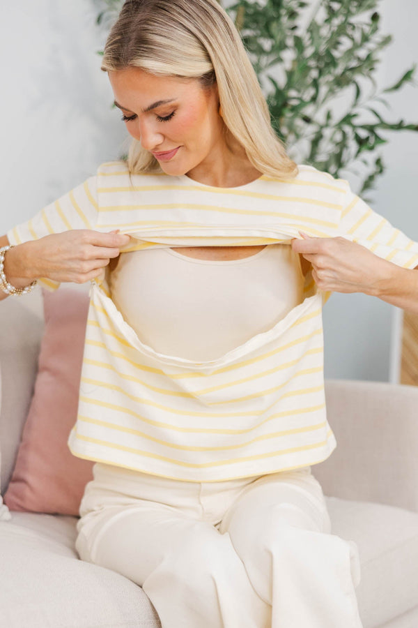 NURSING COLLECTION: Lucky You Yellow Striped Tee
