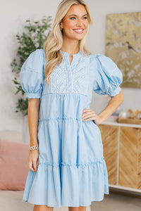 NURSING COLLECTION: The Right Fit Light Blue Embroidered Babydoll Dress