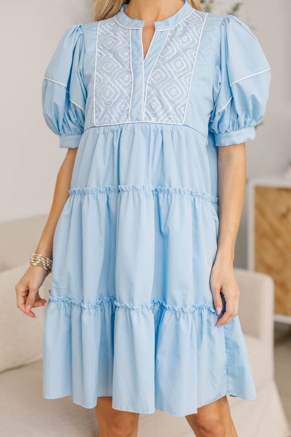 NURSING COLLECTION: The Right Fit Light Blue Embroidered Babydoll Dress