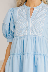NURSING COLLECTION: The Right Fit Light Blue Embroidered Babydoll Dress