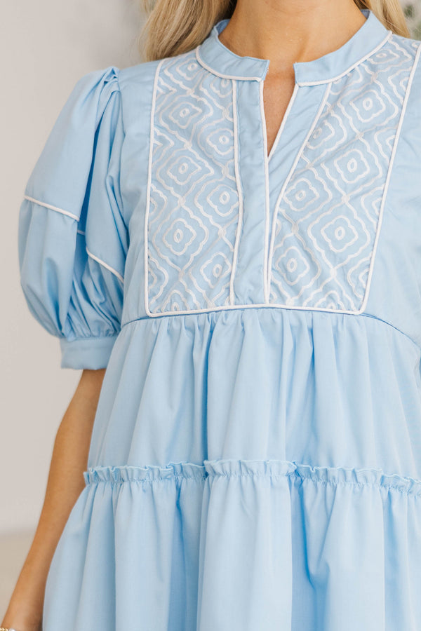 NURSING COLLECTION: The Right Fit Light Blue Embroidered Babydoll Dress