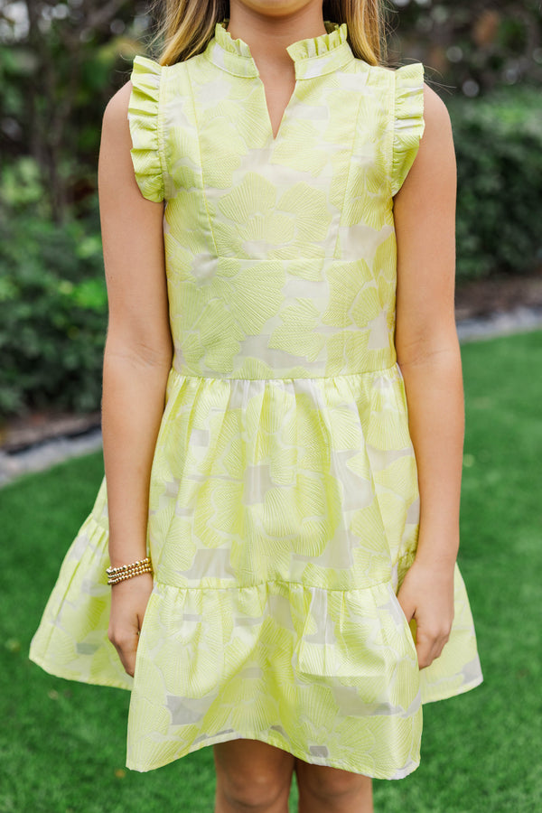 Girls: Feminine Joy Yellow Brocade Dress