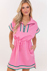 Get Up And Go Pink Drawstring Dress