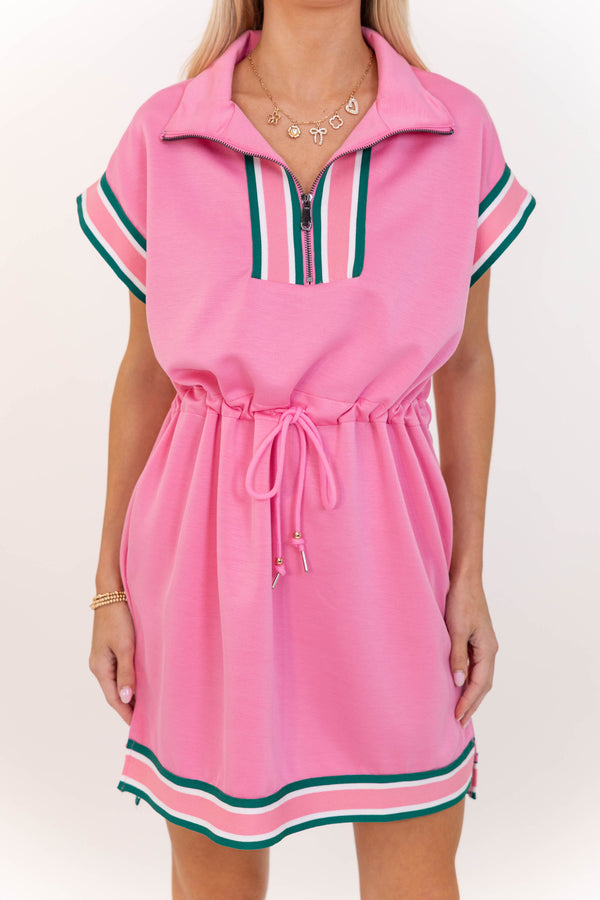 Get Up And Go Pink Drawstring Dress