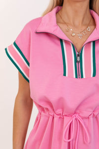 Get Up And Go Pink Drawstring Dress