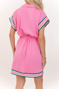Get Up And Go Pink Drawstring Dress