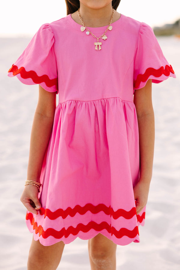 Girls: Time Goes By Pink & Red Scalloped Dress