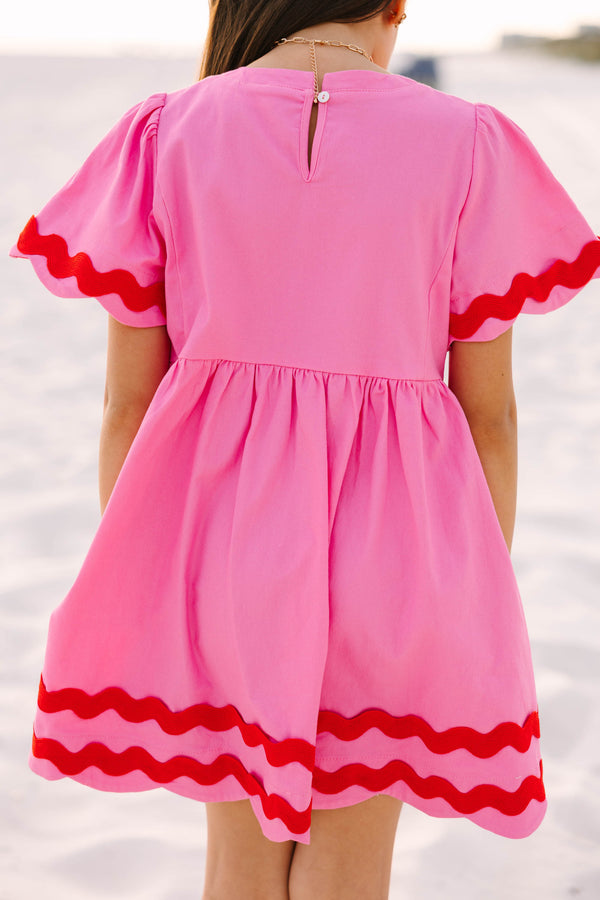Girls: Time Goes By Pink & Red Scalloped Dress