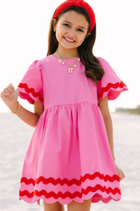 Girls: Time Goes By Pink & Red Scalloped Dress