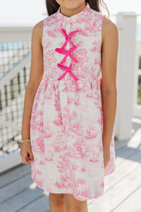 Girls: The Ariana Pink Sailboat Toile Sleeveless Dress