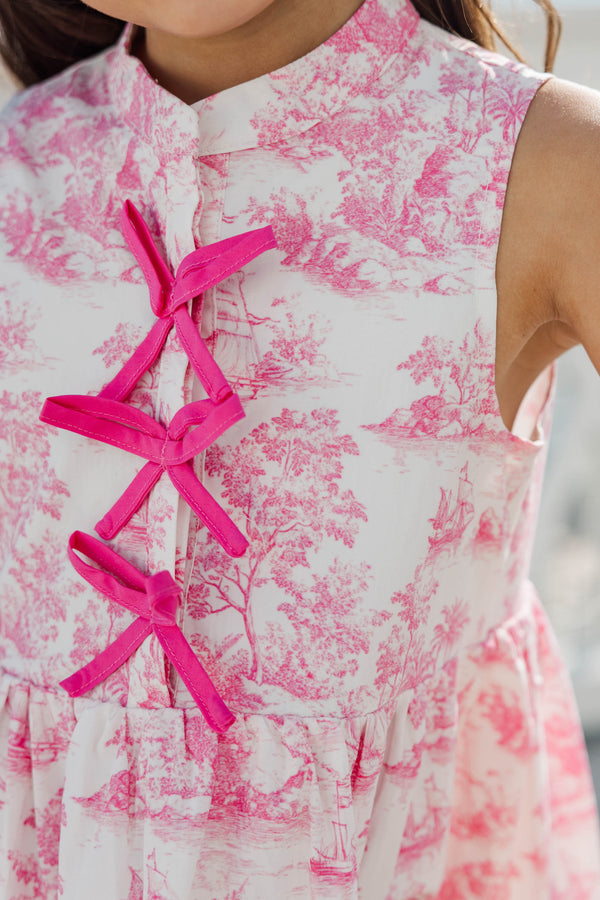 Girls: The Ariana Pink Sailboat Toile Sleeveless Dress