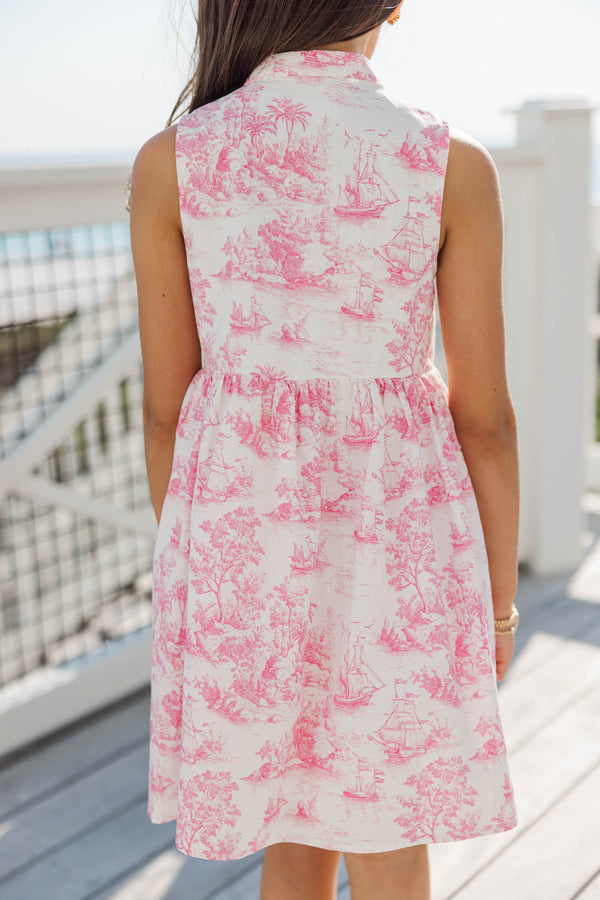 Girls: The Ariana Pink Sailboat Toile Sleeveless Dress