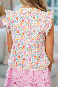 Girls: Through The Days White Easter Novelty Pima Cotton Top