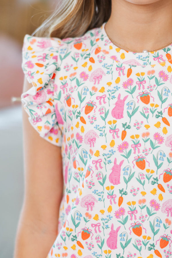Girls: Through The Days White Easter Novelty Pima Cotton Top