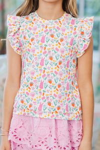 Girls: Through The Days White Easter Novelty Pima Cotton Top