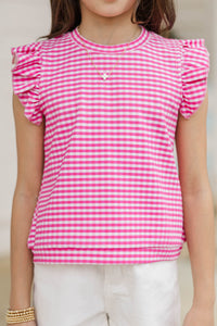 Girls: Through The Days Pink Gingham Pima Cotton Top