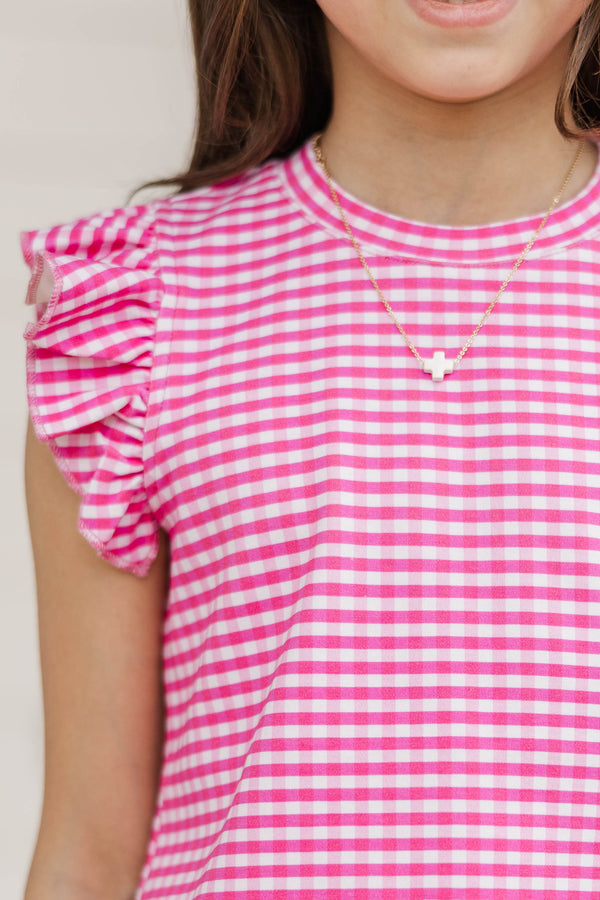 Girls: Through The Days Pink Gingham Pima Cotton Top