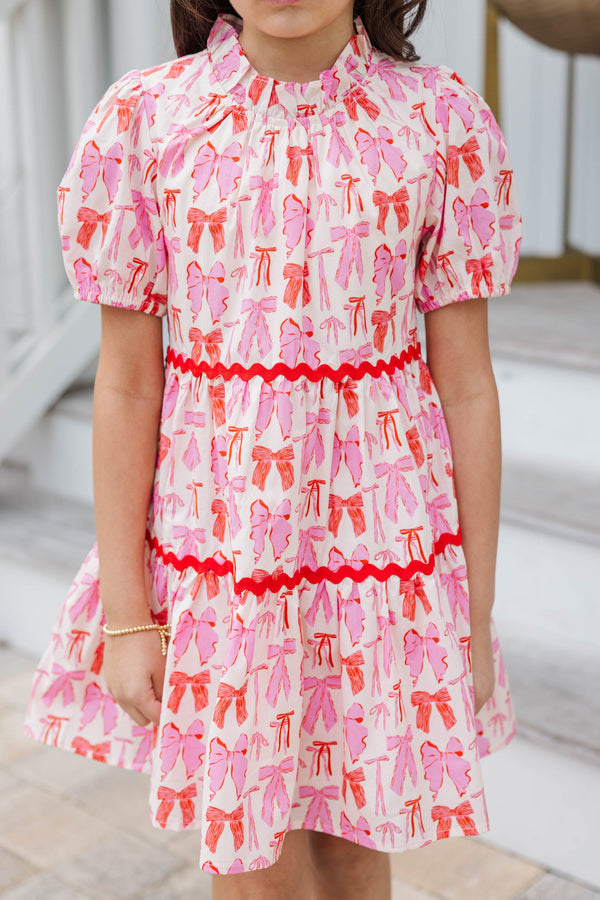 Girls: The Addison Pink Bow Print Dress