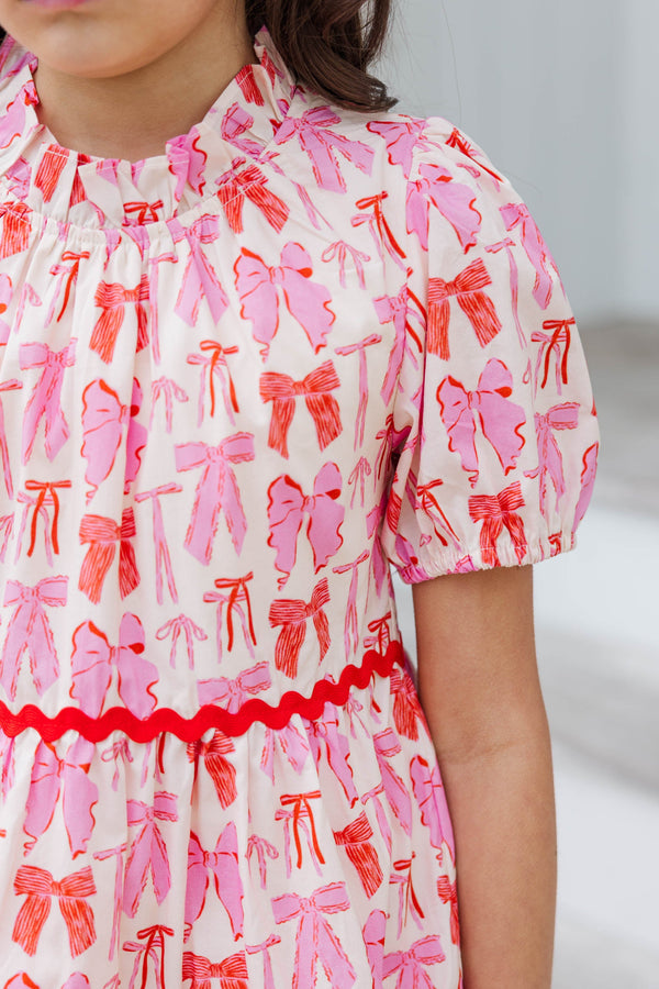 Girls: The Addison Pink Bow Print Dress