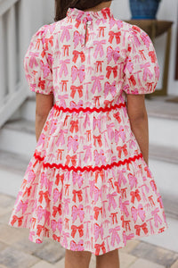 Girls: The Addison Pink Bow Print Dress